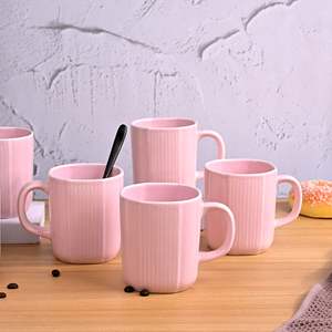 ชุดแก้วกาแฟเซรามิกสีชมพูอ่อน 6 ใบ ใช้กับไมโครเวฟได้ ดีไซน์น่ารักสไตล์นอร์ดิก ลายดอกไม้เคลือบเงา - Product Image 1