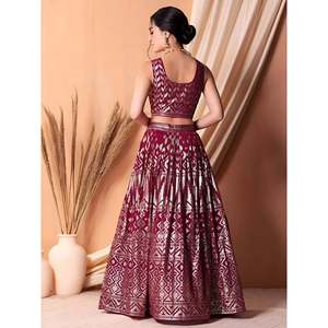 Stunning Dark Pink <b>Sequins</b> Georgette Lehenga Choli with Dupatta for Wedding - Product Image 5
