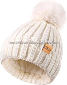 Wholesale Unisex Winter Keep Warm Custom Logo Knitted <b>Beanie</b> 3D Embroidery Pom Pom 100% <b>Wool</b> Silk Satin Lining Adjustable Travel - Product Image 2