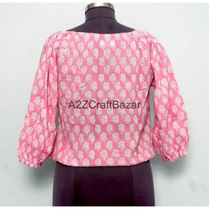 Chemisier court pour femme indienne, 100% coton pur, fait main, tissu de haute qualité, imprimé au bloc, pour l'été, style décontracté - Product Image 6