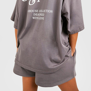 Women <b>Oversized</b> Gray Cotton <b>T</b>-<b>Shirt</b> <b>V</b>-<b>neck</b> Short Sleeve Regular Fit Solid Color Breathable Jersey Fabric Zipper Plain Dyed - Product Image 5