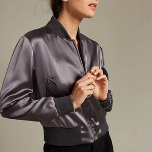 Chaqueta Bomber de Satén para Mujer, Cuello Alto, Cierre de Cremallera, Corte Regular, Transpirable, Resistente al Viento, Color Sólido, Ropa de Invierno OEM - Product Image 2