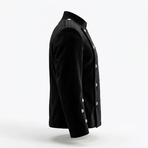 <b>Velvet</b> Doublet <b>Jacket</b> <b>Mens</b> Black Montrose Highland Stand Collar Double Breasted Silver Buttons Special Occasion Outfit - Product Image 2