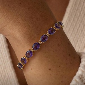 Pulsera con Dije de Amatista Natural de Corte Ovalado para Ella, Plata de Ley, Chapado en Oro de 18K, Joyería de Gema Púrpura Elegante y de Lujo - Product Image 1