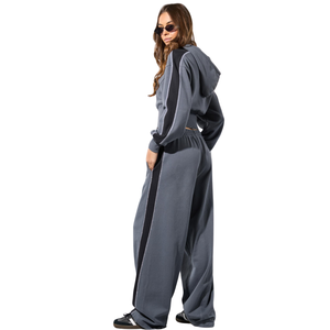 Ensemble de survêtement en polaire pour femme, veste courte zippée à col montant et pantalon large, coupe décontractée, tenue décontractée d'hiver en deux pièces - Product Image 2