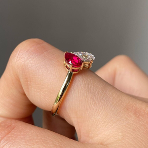 Ruby Pink White Pear Cut 2 Stone <b>Cz</b> Diamond <b>Ring</b> Yellow Gold Engagement <b>Ring</b> 10K Solid Gold Toi Et Moi <b>Ring</b> Birthday Gift For He - Product Image 2