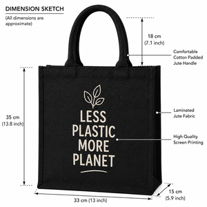 Less <b>Plastic</b> More Planet Jute <b>Tote</b> Bag Medium Size Zipper Closure Rope Handle Solid Groceries Use - Product Image 2