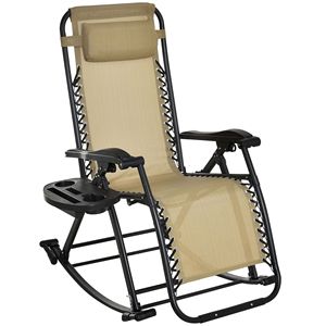Sdraio a Gravità Zero Beige con Poggiatesta Ergonomico Reclinabile, Vassoio e Supporto per Telefono - Product Image 1