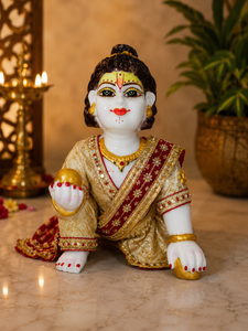 Figurine artisanale en résine Laddu Gopal Krishna, décoration religieuse traditionnelle, sculpture de table, Diwali, maison, bureau, ouverture de bureau - Product Image 2