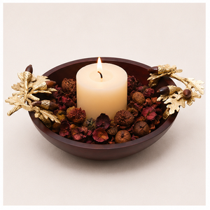 Bol de service artisanal en bois d'acacia avec accents de feuille de chêne et d'acorn en laiton poli de luxe, centre de table de luxe pour la table. - Product Image 2