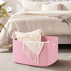 75L Eco-Friendly Modern <b>Woven</b> Cotton Rope Storage <b>Basket</b> 22x17x12 for Drink/Food Use in Living Room Bedroom Nursery - Product Image 3
