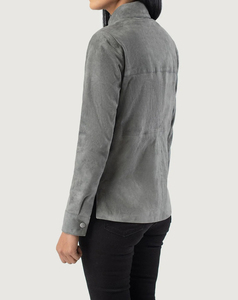 High Performance Custom Made Women's Gray Suede Stand Collar <b>Jacket</b> Full Sleeve Minimalist Style Autumn Wear <b>Cheap</b> Price Low MOQ - Product Image 3