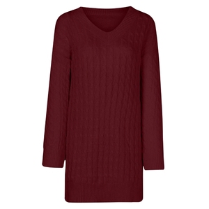 Robe pull mini en tricot côtelé pour femme, col en V, manches longues, boutonnée sur le devant, couleur unie, décontractée, respirante, pour l'automne - Product Image 4