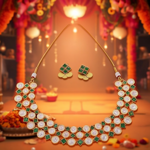 Heritage 10575581GR <b>Necklace</b> <b>Set</b> with Pota Stone Temple Design Gold Plated Fine Jewelry for Festivals Featuring Zircon <b>Pearl</b> - Product Image 3