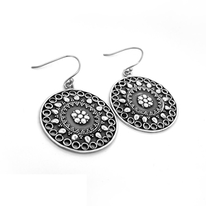 Pendientes de Aro de Plata de Ley 925 Oxidada con Flores Estilo Bohemio SKU7644 - Regalo Perfecto para Fiestas - Product Image 2