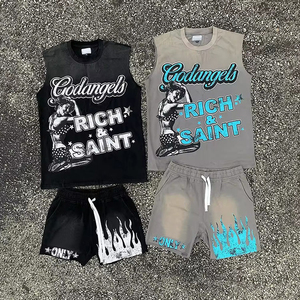 100% Cotton Women Sleeveless T Shirt Shorts Set GSM Cotton Rich Jersey Print Screen Printed Custom Logo women sleeveless T shirt - Product Image 3