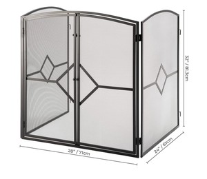 Contemporary Diamond Metal Fireplace <b>Screen</b> Folding Four Panel Fine Mesh Spark Guard with Double Door Hearth <b>Protector</b> - Product Image 3