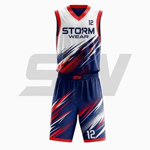 Nouvelle conception d'uniforme de basket-ball pour hommes, 100% polyester, vêtements de sport en mesh, taille plus, impression par sublimation, logo personnalisé, uniforme de basket-ball - Product Image 1
