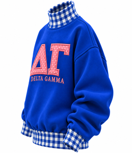 Sweat-shirt surdimensionné à col montant en gingham pour femme, personnalisable avec logo, en molleton de coton, broderie et impression, pull d'hiver - Product Image 5