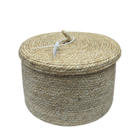 Panier de rangement pliable écologique en jacinthe d'eau avec poignées en bois, couleur naturelle