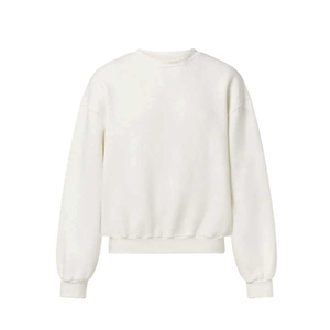 Sudadera de Cuello Redondo, Corte Regular, Color Sólido, Informal, Tejida, 100% Algodón, para Otoño, Unisex, Blanca - Product Image 1