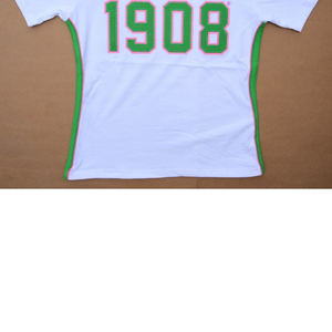 Camiseta ALPHA PHI ALPHA Verano 2026 1908, Cuello Redondo Griego con Diseño Personalizado, Logotipo Bordado en Chenilla, Blanco y Verde - Product Image 5