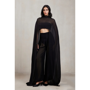 Ensemble coordonné contemporain 3 pièces : Cape longue transparente et pantalon taille haute - Product Image 1