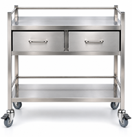 Chariot utilitaire en acier inoxydable, 2 tiroirs télescopiques, double étagère, roulettes pivotantes robustes, résistant à la corrosion, facile à nettoyer