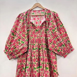 Vestido Casual Midi para Mujer, Tejido 100% Algodón, Liso, Manga Corta, Cintura Imperio, Estilo Babydoll, Cuello en V, Holgado y Funcional - Product Image 1