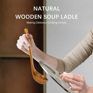 Louche en bois 2 fl oz, cuillère moyenne pour servir et cuisiner, cuillère à soupe en bois, naturelle et durable - Product Image 3