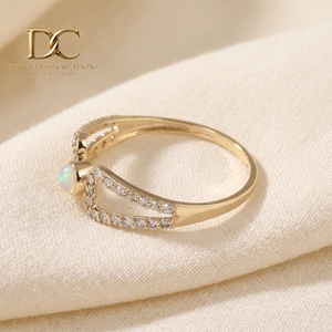 9K Solid Gold with Natural Ethiopian <b>Opal</b> <b>Ring</b> with pave set certified Lab Grown Diamonds Minimalist Gemstone Engagement <b>Ring</b> - Product Image 6