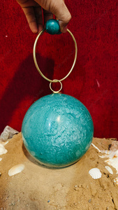 Luxury Turquoise Blue Resin <b>Sphere</b> Clutch Handbag with Brass Ring Handle Designer Evening Party Wedding <b>Bag</b> - Product Image 4