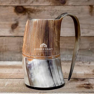 Chope en corne de Viking européenne sculptée à la main, tasse gravée unique pour le méad, la bière, les souvenirs de fête |   Qualité d'exportation personnalisable - Product Image 4