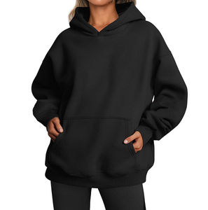 Sudadera con Capucha Extra Grande para Mujer, Color Sólido, Manga Larga, Felpa de Algodón, Transpirable, Antiarrugas, con Bolsillos, Ropa de Invierno Personalizada - Product Image 3