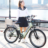 Bicicleta Eléctrica Urbana de 26 Pulgadas, Estilo Retro, Cuadro de Perfil Bajo, Batería de Litio Oculta de 48V 15AH, Motor de Buje Trasero de Alta Velocidad, Frenos de Disco Dobles