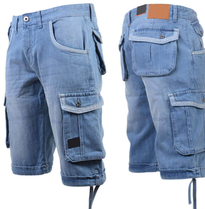 Shorts cargo en jean bleu clair pour homme, taille mi-haute, fermeture à cordon, style décontracté avec plusieurs poches, tissu en toile respirant - Product Image 5