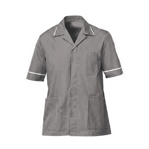Premium Women Gray Short Sleeve <b>Scrub</b> Top with White Trim Hospital Uniform Cotton Polyester Knitted Fabric <b>Scrub</b> <b>Sets</b> - Product Image 1