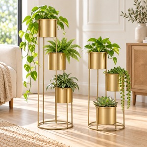 Nouveauté : Jardinières en métal doré avec support, pots de fleurs décoratifs faits à la main pour l'intérieur, l'extérieur, le balcon, le jardin, la décoration de la maison, ensemble cadeau - Product Image 1