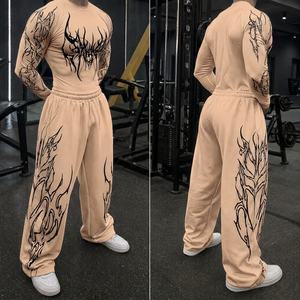 Vêtements de sport pour homme, t-shirt de compression et pantalon assorti, séchage rapide, respirant, spandex, polyester, extensible dans quatre sens, manches longues. - Product Image 2