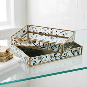 Plateau de rangement en verre de luxe moderne ARTISAN DESIGN, cadre en laiton, forme rectangulaire, utilisation sur bureau, design empilable, finition laquée - Product Image 3