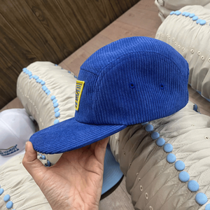 Custom Camp Caps Velvet Fabric Flat Brim Adjustable Snap <b>Back</b> Unstructured Soft Outdoor Sporty Woven <b>Patch</b> 5-Panel Running Hats - Product Image 4