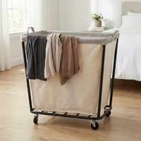 Chariot à linge minimaliste en toile avec roulettes, grande capacité, rangement domestique, cadre noir