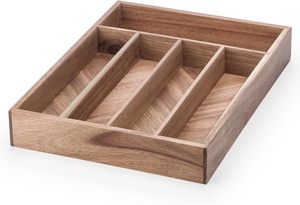 Plateau de rangement de cuisine en bois avec 4 compartiments pour ustensiles et couteaux, design rectangulaire minimaliste, facile à nettoyer, à un seul niveau - Product Image 2