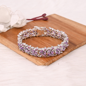 Luxury Purple Amethyst & Garnet Tennis <b>Bracelet</b> Handmade 925 Silver Jewelry for Unisex - Product Image 1