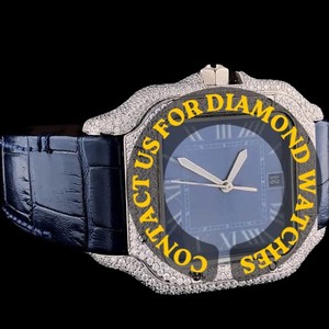 Reloj de Pulsera de Cuero Azul con Diamantes de Moissanita, Estilo Único y Hermoso, Caja Cuadrada con Esfera de Números Romanos, Joyería Personalizada - Product Image 3