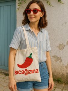 Bolsa de Mano de Lona de Algodón con Bordado de Fruta Naranja, Ecológica, Reutilizable, para Compras, para el Mercado, para Mujer - Product Image 3