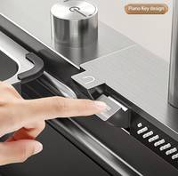 Évier de cuisine moderne en acier inoxydable à cuve unique avec affichage numérique intelligent 304, robinet double cascade et lave-tasses extractible pivotant