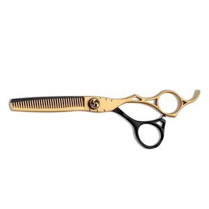 Tijeras de entresacar doradas con mango negro para peluquería, para diestros, hoja de acero inoxidable, mango largo - Product Image 4