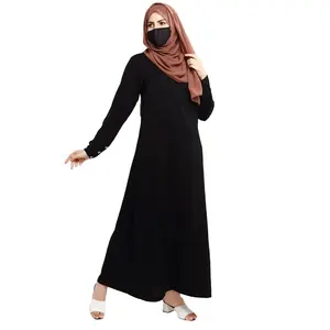 Fashion Women Abaya Muslim Solid Long Sleeve Casual black Dress Islamic Ladies Abaya Most Beautiful 2022 new latest design