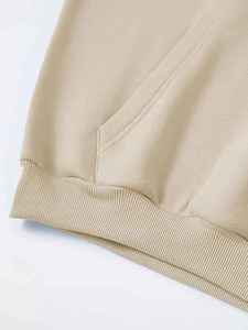 Sudadera con Capucha Unisex, Color Beige Sólido, Algodón French Terry, Transpirable, Informal, con Bolsillo Delantero, Corte Regular, para Invierno - Product Image 4